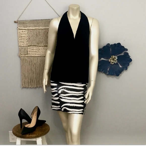 Y2K Bebe sequin zebra print halter dress - Picture 1 of 8